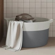 Cestino Portaoggetti Grigio E Bianco Ø40x25 Cm İn Cotone /