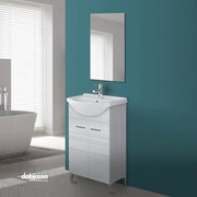 Mobile Bagno Da Terra "Stella" Da 56 Cm Composto Da Due Ante Lavabo E Specchio Finitura Grigio