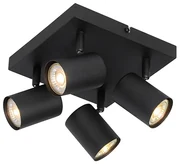 Plafoniera moderna regolabile nera 4 luci quadrata - Jeana