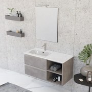 Mobile bagno sospeso 100 cm Master grigio con lavabo e specchio