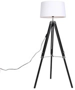 Lampada da terra treppiede nera con paralume 45 cm in lino bianco