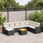 Set divani da giardino 9 pz con cuscini nero in polyrattan