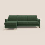 Dalia divano letto angolare con materasso alto 18 cm piedini alti e penisola contenitore in tessuto smacchiabile T17 verde