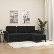 Divano A 3 Posti Con Poggiapiedi Nero 180 Cm İn Velluto /