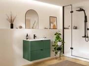 Mobile per bagno sospeso con scanalature e lavabo da incasso 80 cm Verde opaco - ZEVINI