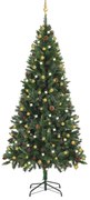 Albero di Natale Preilluminato con Palline Verde, Albero di Natale Preilluminato con Palline Verde 210 cm III