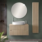 Mobile bagno sospeso cannettato 90 cm rovere chiaro con top e specchio Bali