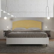Letto contenitore da 160x190 in legno bianco e testata in microfibra ocra Antilia