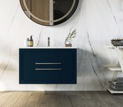 Mobile bagno blu opaco 80x46 Vienna con lavabo ad incasso e due cassetti rifiniti con maniglie cromo