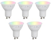 Set di 5 lampadine LED intelligenti GU10 50mm dimmerabili opale RGBW 4.7W 400 lm 2700-6500K