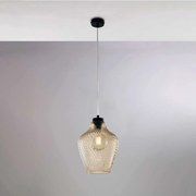 Bonetti Illumina Sospensione in ferro laccato nero e diffusore in vetro soffiato ambra con decoro in rilievo 1 luce