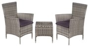 Set da bistrot 3 pz in polyrattan grigio