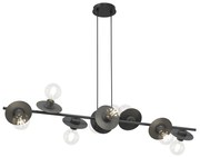 Lampadario 8 Luci Eos In Acciaio Nero Con Barra E Diffusori A Piatti