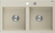 Mexen Hektor lavello in granito a 2 vasche 800 x 480 mm, beige, sifone cromato - 6521802000-69