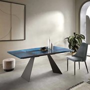 Tavolo allungabile 240 cm WATERS base in metallo Nero e piano in vetro Blu