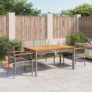 Set da pranzo da giardino 4 pz con cuscini in polyrattan grigio