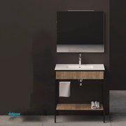 Mobile Bagno A Terra "Linea Contract 46" Da 61 Cm Composto Da Un Piano D'appoggio Lavabo E Specchio Con Lampada Led Finitura Legno