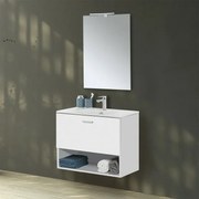 Mobile bagno sospeso 80 bianco con lavabo e specchio LED Martha