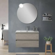 Mobile bagno sospeso 80 cm in legno grigio cemento 2 cassettoni con lavabo e specchio Leda