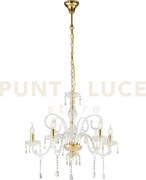 Lampadario monalisa oro e trasparente 5 luci attacco e14 70x145cm