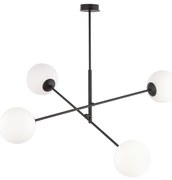 Lampadario a Sospensione in Acciaio e Vetro LINEAR 4 Nero 4xE14 Colore delle Sfere Bianco