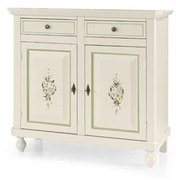 Credenza da 105 cm classica in legno bianca decorata filo verde