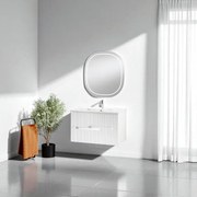 Mobile bagno RIGHE 70 cm 2 cassetti Larice Bianco e specchio LED Frontale