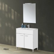 Mobile Bagno Da Terra "Greta" Da 80 Cm Con Due Ante Lavabo Specchio E Lampada Led Finitura Bianco Lucido