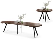 VITO Rovere Marrone/gambe nere – TAVOLO ROTONDO GRANDE Ø110 ALLUNGABILE FINO A 310 cm CON GAMBE A Y STILE LOFT/INDUSTRIALE