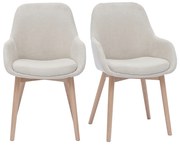 Sedie scandinave in tessuto effetto velluto beige e legno massello chiaro (set di 2) HOLO