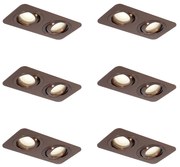 Set di 6 faretti da incasso arrotondati bronzo scuro GU10 50mm orientabili e inclinabili IP44 2 luci - Alberto