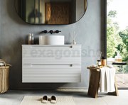 Mobile bagno bianco opaco 80x45 Mango due cassetti soft close con lavabo tondo da appoggio in ceramica lucida