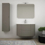 Mobile da bagno Nairobi 90 sospeso tondo Grigio talpa con specchio filo lucido e colonna da 140 cm