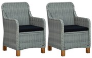Sedie da giardino con cuscini 2 pz in polyrattan grigio chiaro