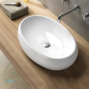 Lavabo D'Appoggio Ovale "Break The Rules" In Ceramica Da 60 Cm Finitura Bianco Lucido