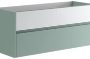 Mobile da bagno sotto lavabo Niwa verde timo frontale in vetro bianco laccato opaco L 119.5 x H 50 x P 45.5 cm 2 cassetti, lavabo non incluso