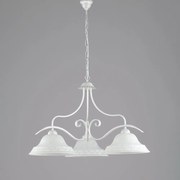 Lampadario Country Chic 3 Luci Ferro Battuto e Vetro Bianco e Argento Serie Atene