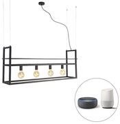 Lampada a sospensione intelligente nera con mensola grande 4 luci incl. Wifi G95 - Cage Rack