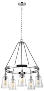 Lampadario Industrial Nordico Loras Acciaio Vetro 5 Luci E27