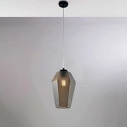 Bonetti Illumina Sospensione in ferro laccato nero e diffusore in vetro soffiato Grigio con decoro in rilievo 1 luce