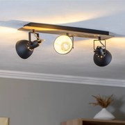 Lindby plafoniera Aylis, a 3 luci, 60 cm, nero, legno, E14 Aylis Lindby, dimmerabile, Legno scuro, Soggiorno / Sala da pranzo, Metallo, Industriale, Faretto