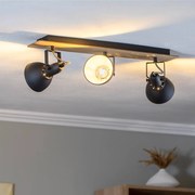 Lindby plafoniera Aylis, a 3 luci, 60 cm, nero, legno, E14