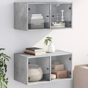 Mobili a muro con ante in vetro 2pz grigio cemento 68,5x37x35cm