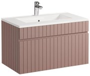 Mobile per bagno sospeso scanalato con lavabo da incasso 80 cm Rosa - SATARA