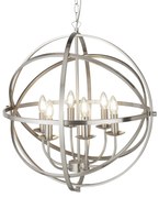 Lampadario Industrial-Nordico Orbita Ferro Argento 6 Luci E14