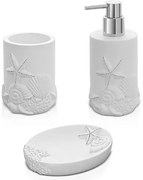 Set accessori bagno 3 pezzi da appoggio in resina bianco con decoro marino  Coral