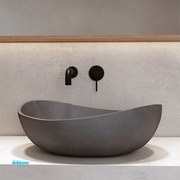 Lavabo D'Appoggio "Eris" Da 57x37 Cm Finitura Cemento C/Piletta Di Scarico Inclusa