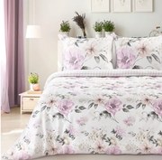 Lenzuola reversibili in cotone sateen - bianco con fiori rosa 2 parti: 1 pezzo 140x200 + 1 pezzo 70x80