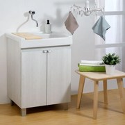 Mobile lavanderia con cesto portabiancheria con lavabo incluso Exe in abs olmo perla P 50 x L 60 x H 84 cm