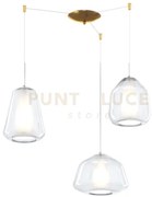 Sospensione ottone sat. 3 luci spostabile vetri alpha + beta + gamm...